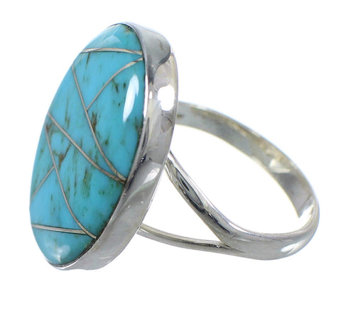 Southwestern Sterling Silver Turquoise Inlay Ring Size 5-1/4 WX59117